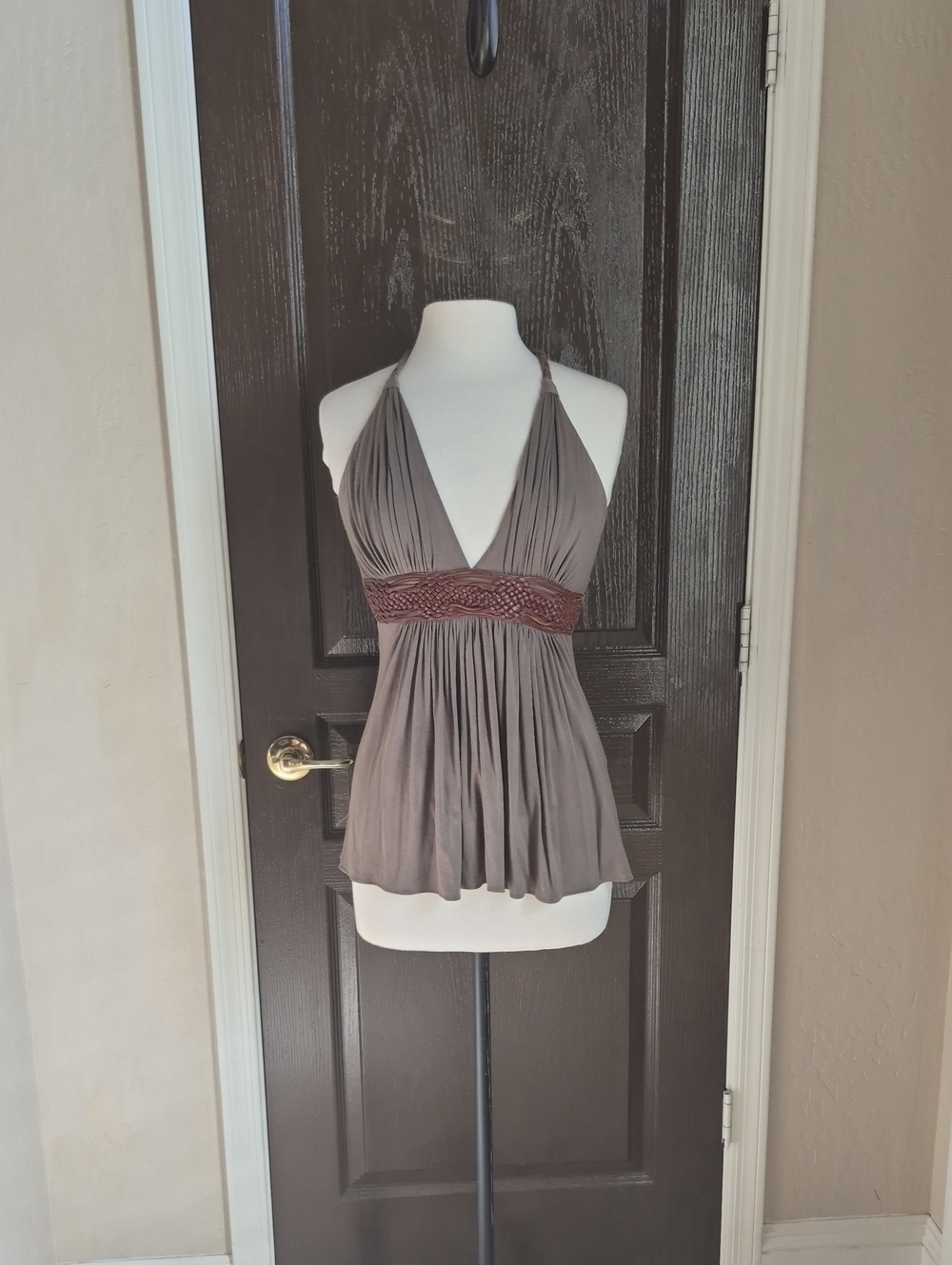 Sky Olive Halter Top with Brown Leather